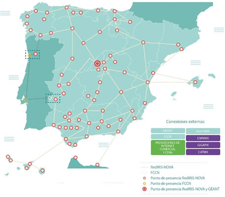 Mapa de la infraestructura de xarxa de RedIRIS